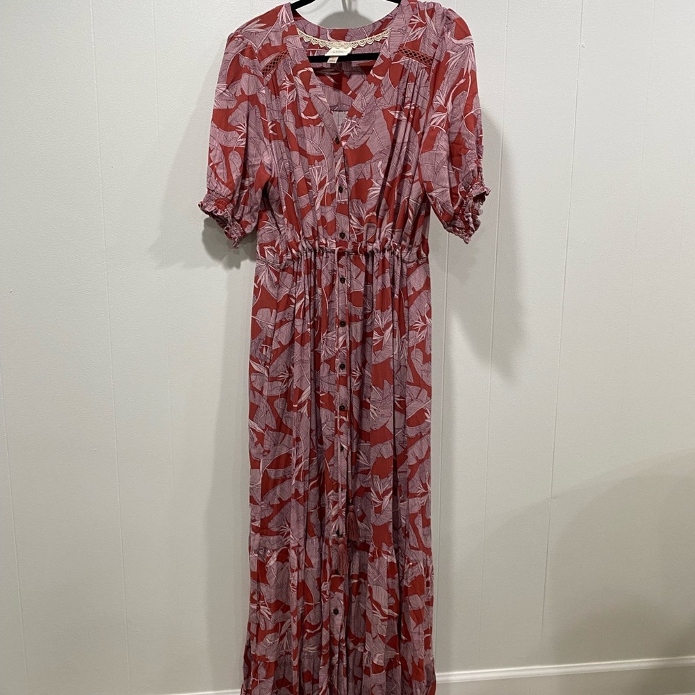Knox Rose Button Down Boho Cinch Waist Puff Sleeve Maxi Sundress